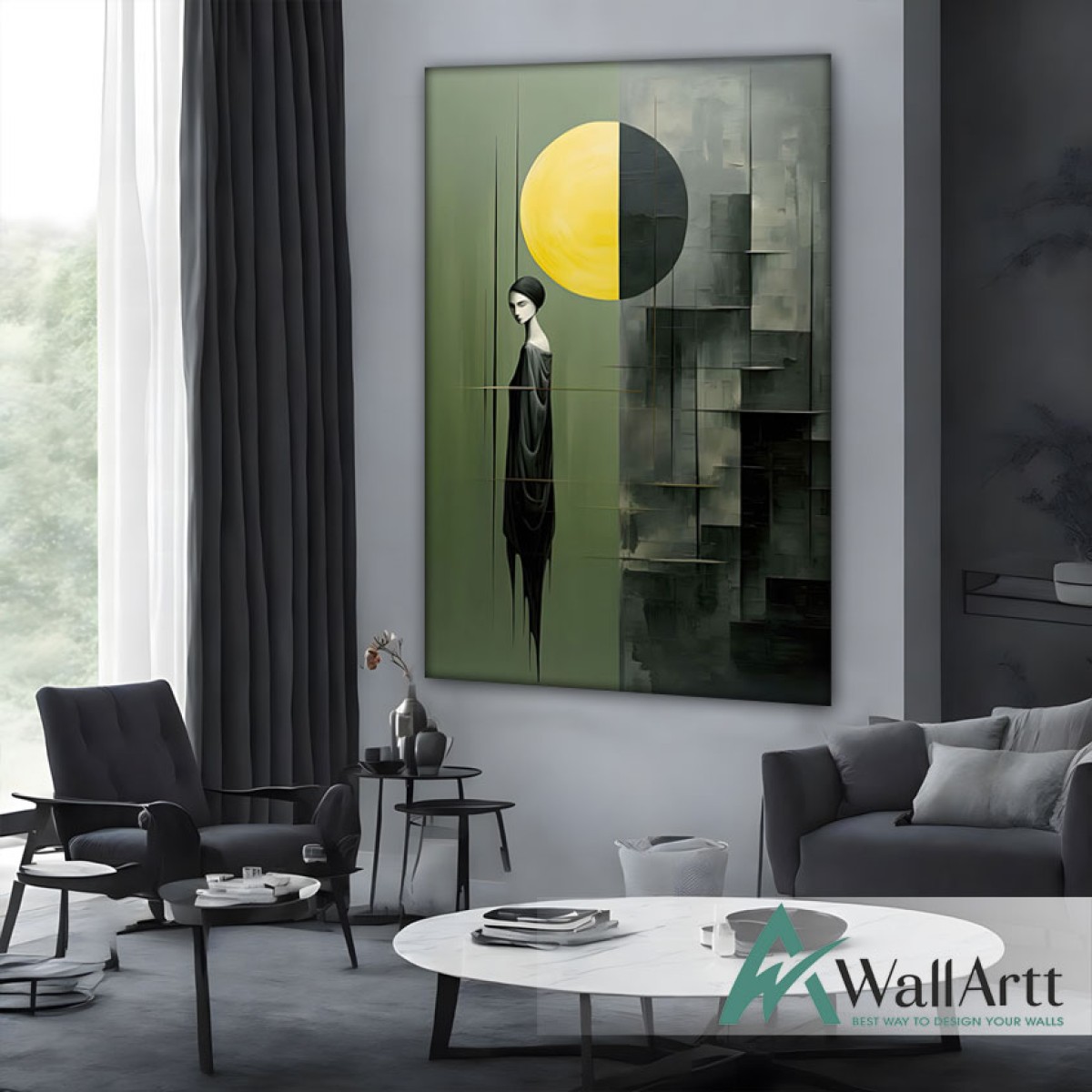 Abstract Woman and the Moon Textured Partial Oil Painting - Wall Art